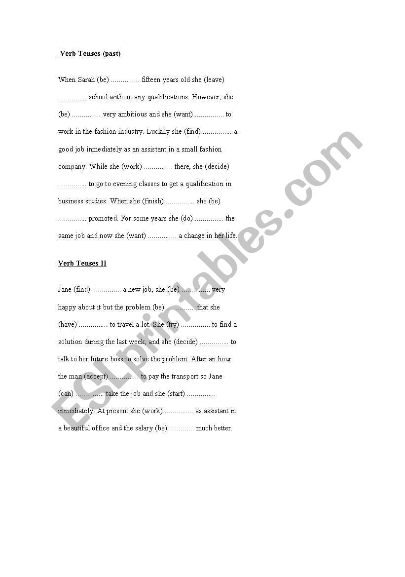 verb tenses past worksheet