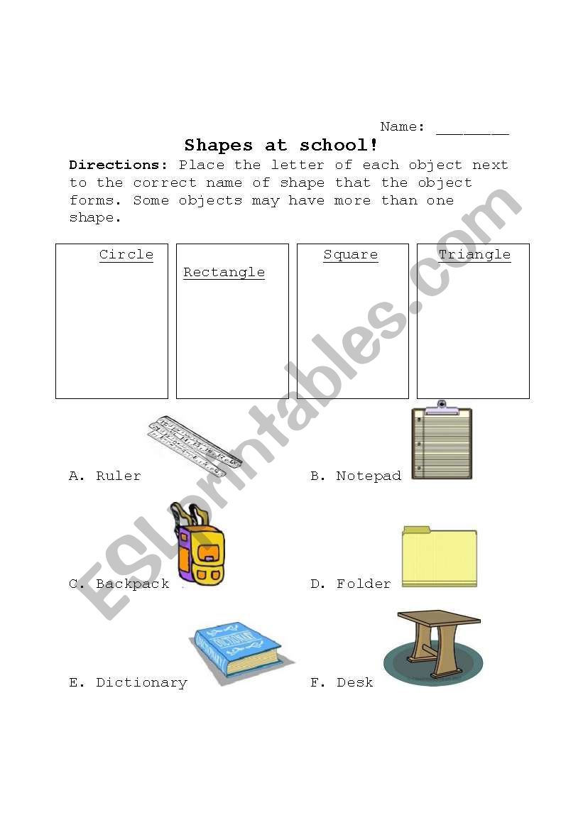 Shapes at school! worksheet