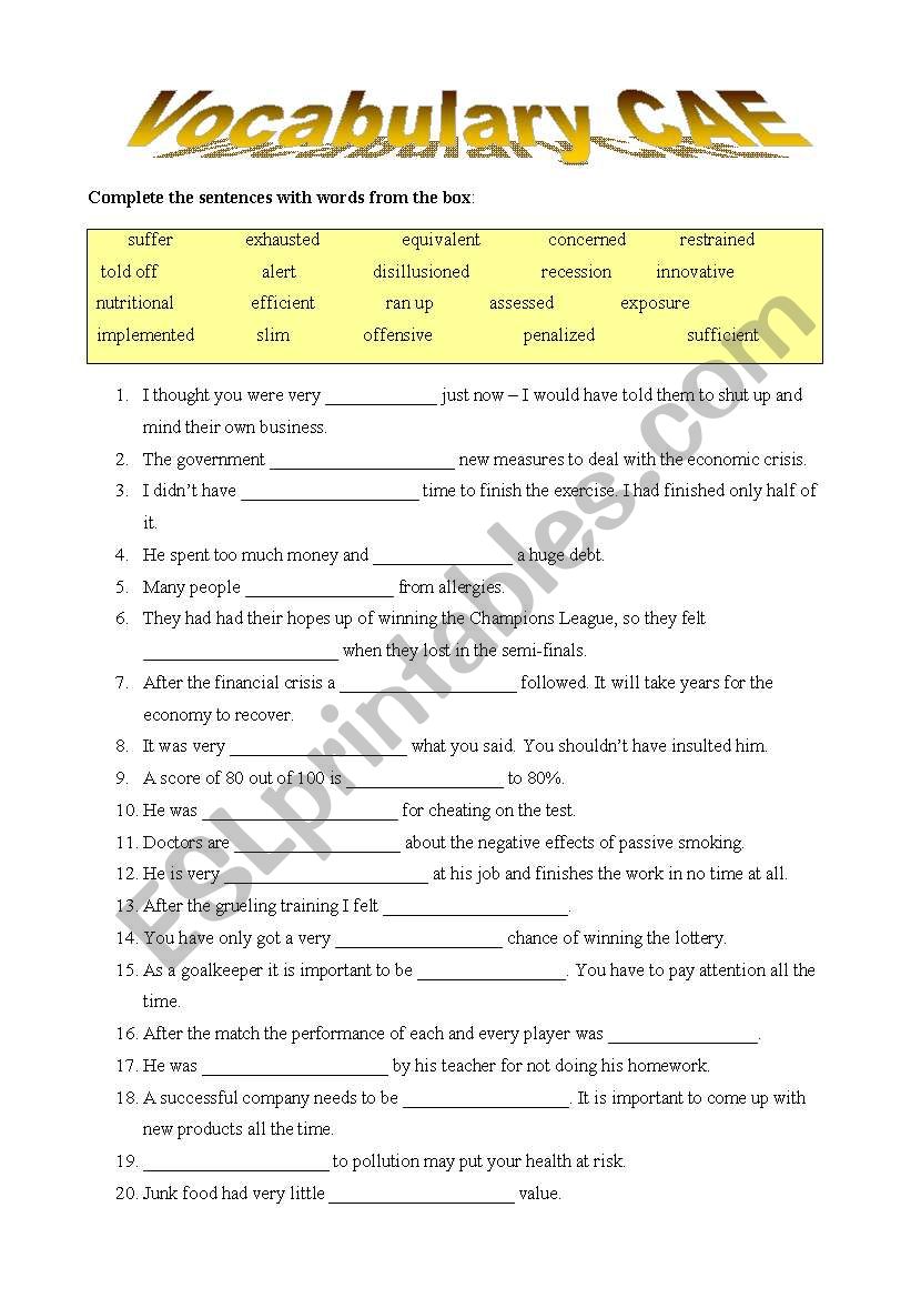 vocabulary advanced worksheet