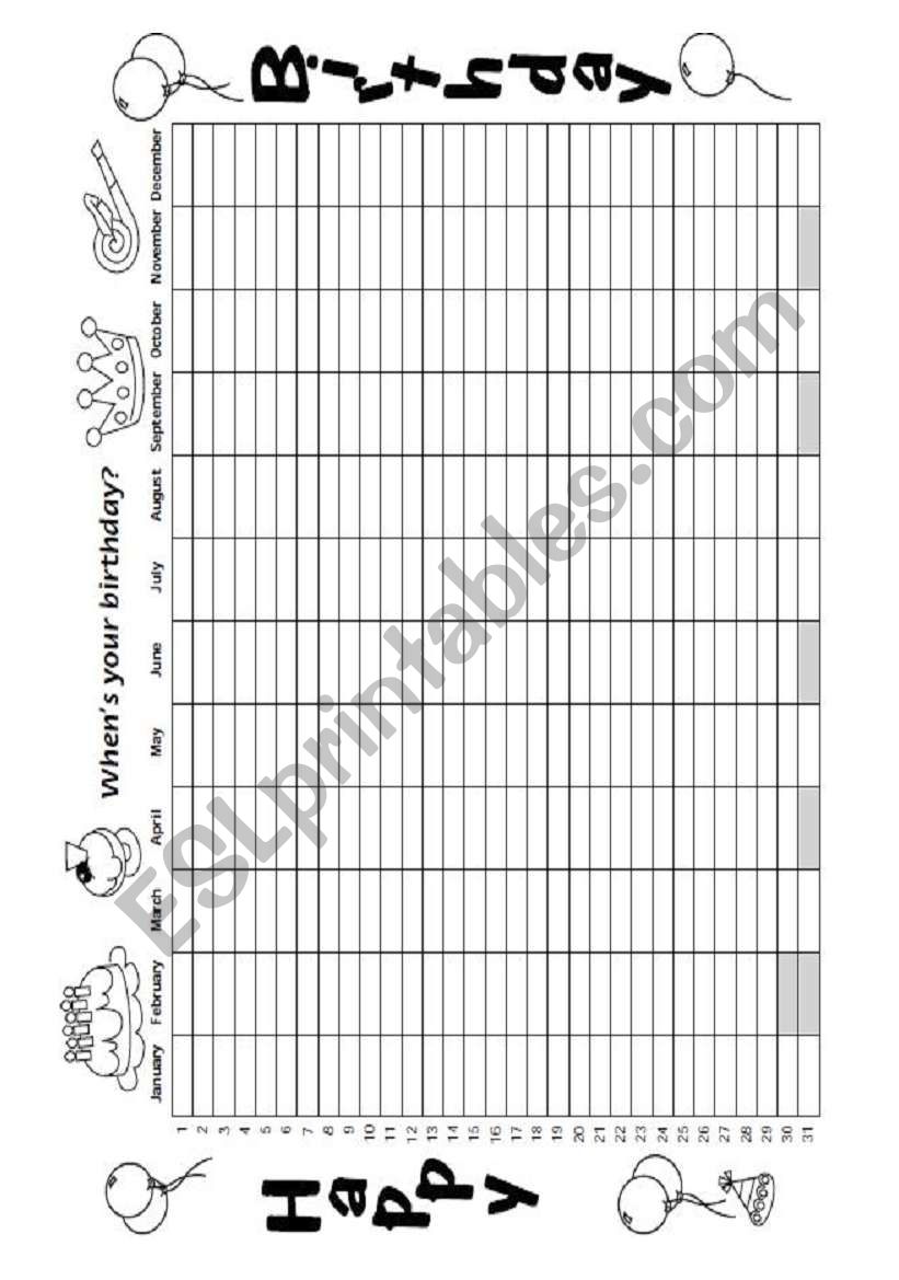 Happy Birthday chart worksheet