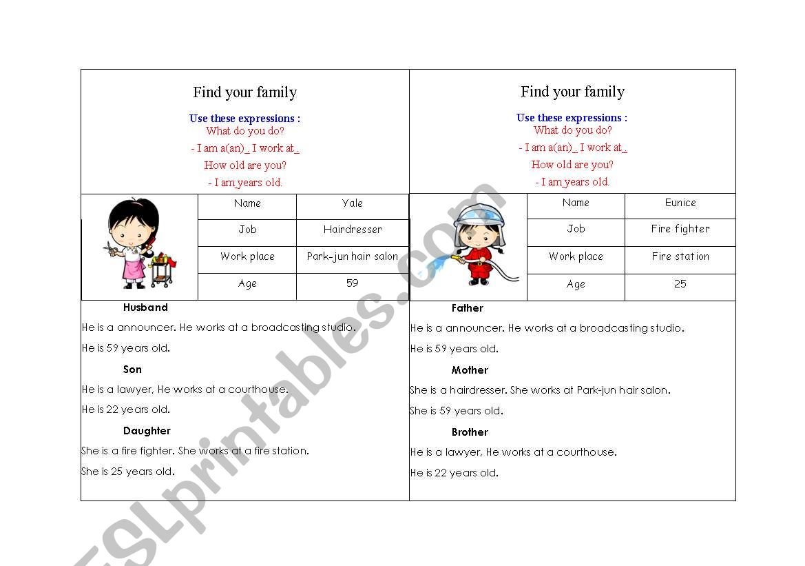 Find your family worksheet