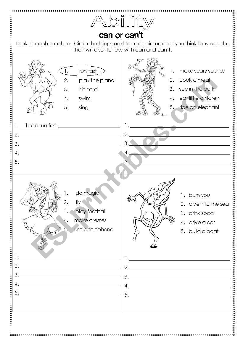 Creature abilities worksheet