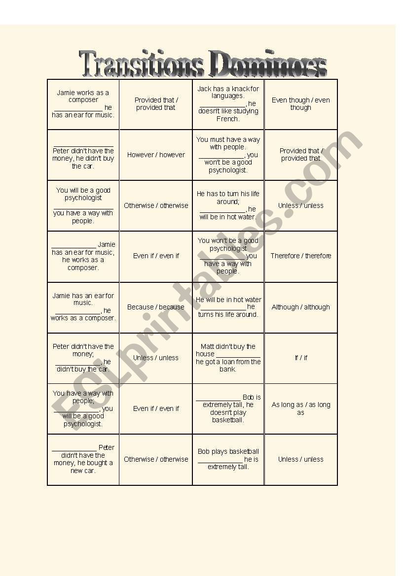 Conjunctions Dominoes worksheet