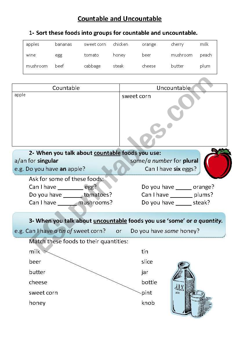 Countable & Uncountable Foods worksheet