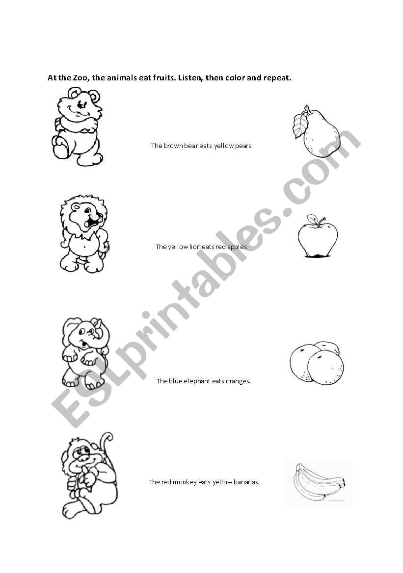 Animals and fruits worksheet