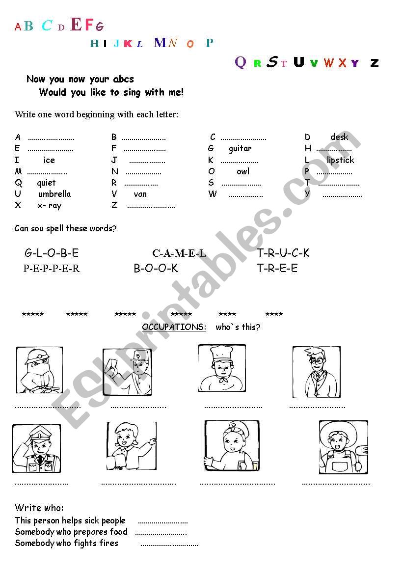 ABC, Occupations worksheet