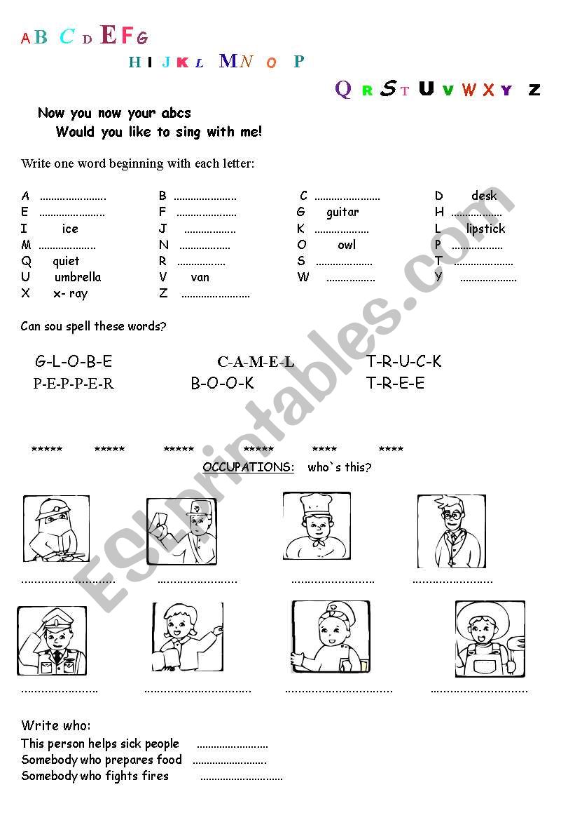 ABC, Occupations worksheet