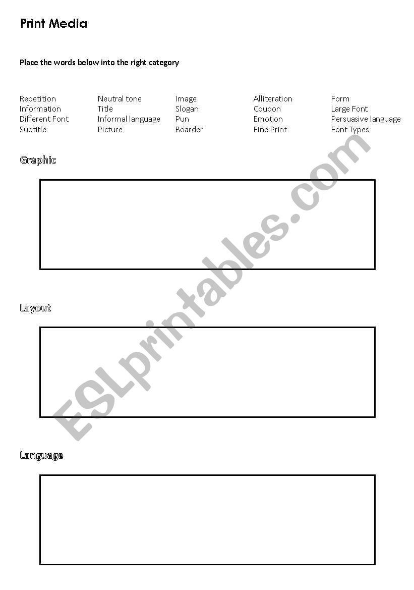 Advertisment- Print Media worksheet