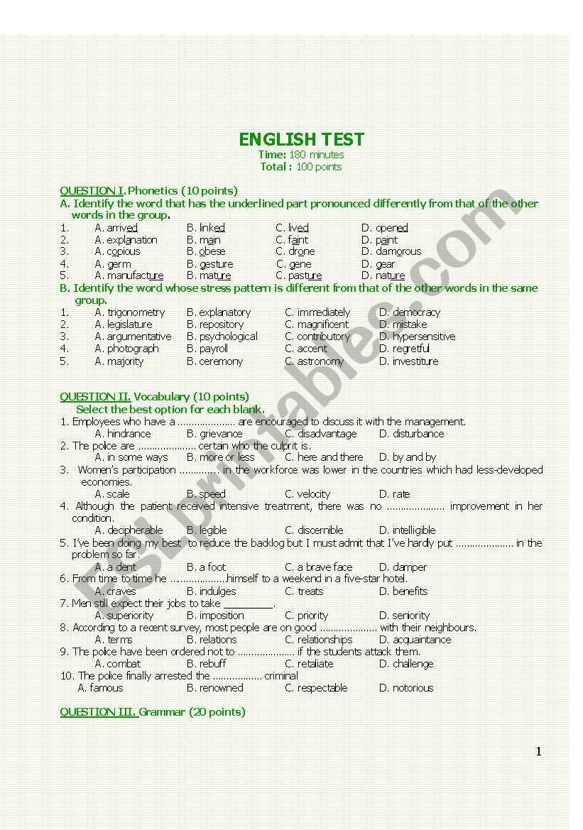 English Test  worksheet