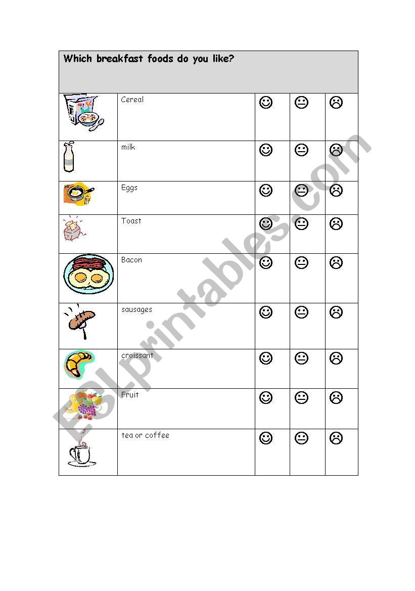 breakfast worksheet