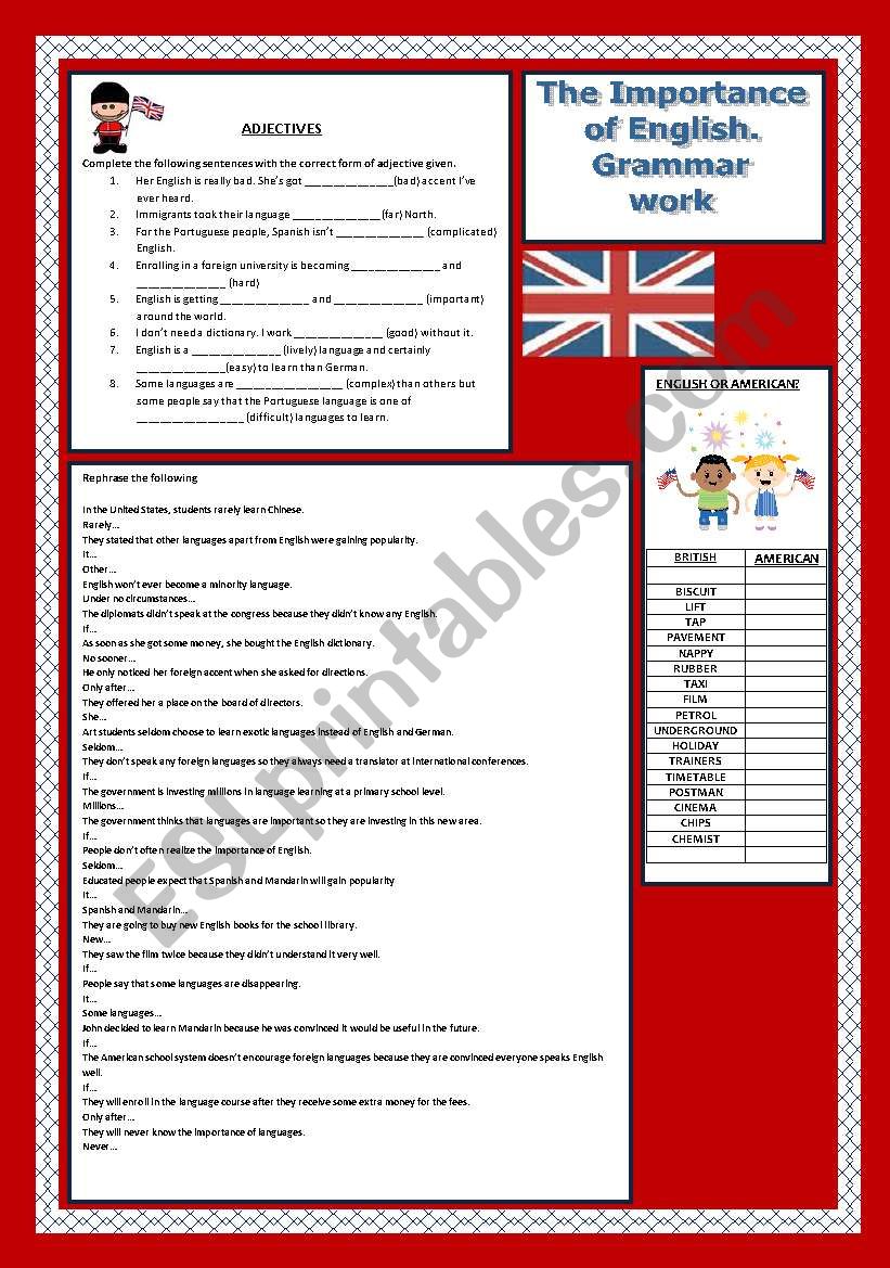 The Importance of English worksheet