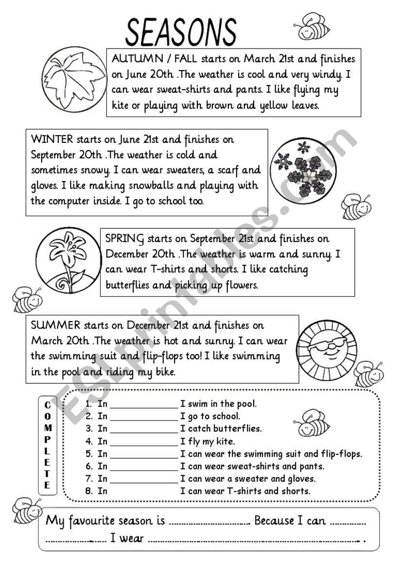 SEASONS worksheet