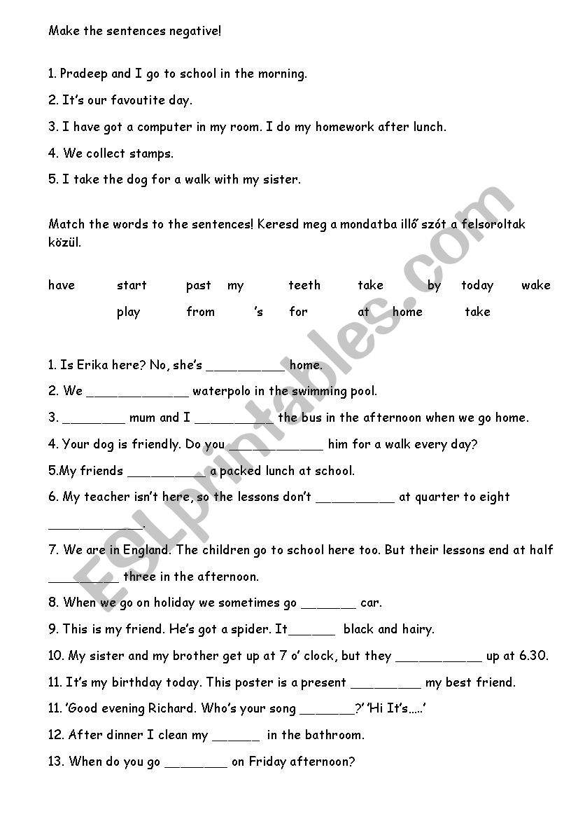 daily routine worksheet