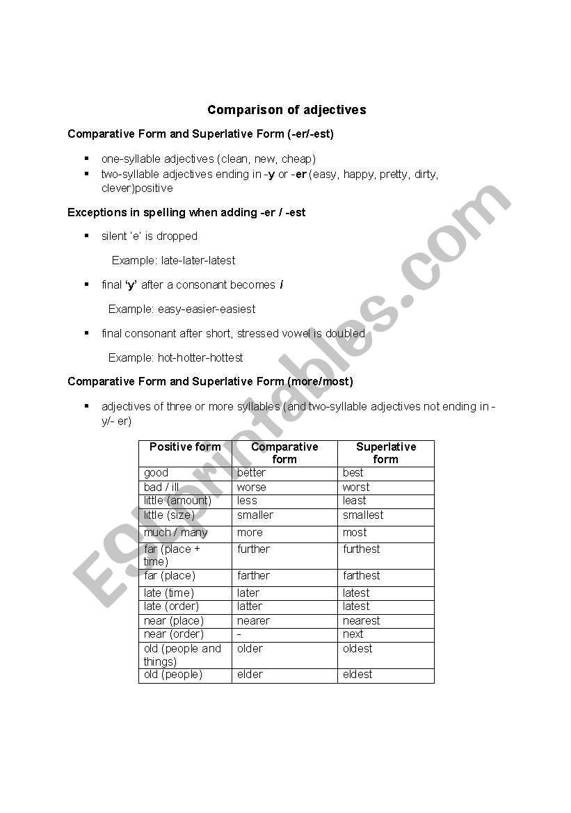 comparison of adjective worksheet