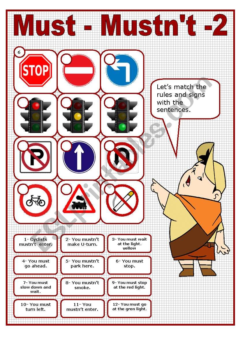 MUST - MUSTN´T 2 - TRAFFIC RULES MATCHING ACTIVITY (editable)