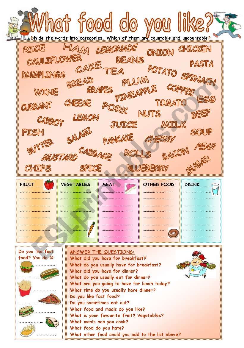 What food do you like?  worksheet