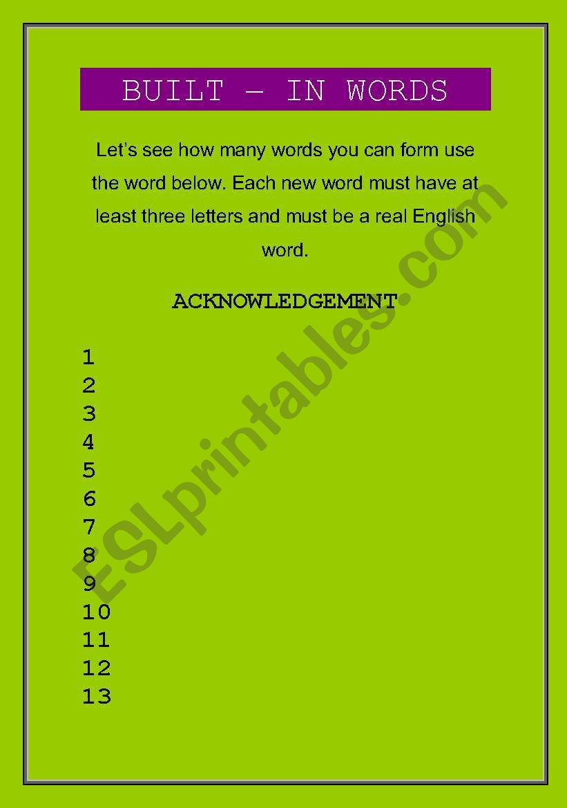 Vocabulary worksheet