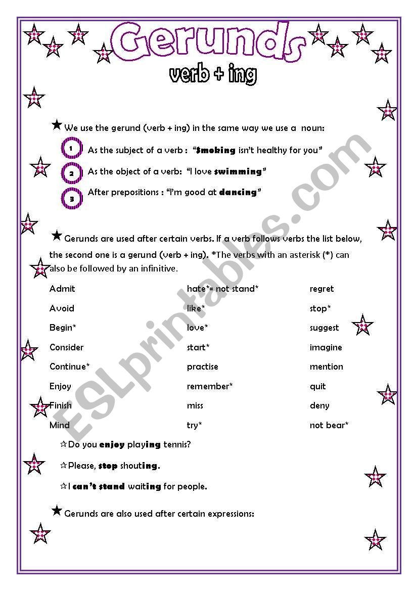 Gerunds  worksheet