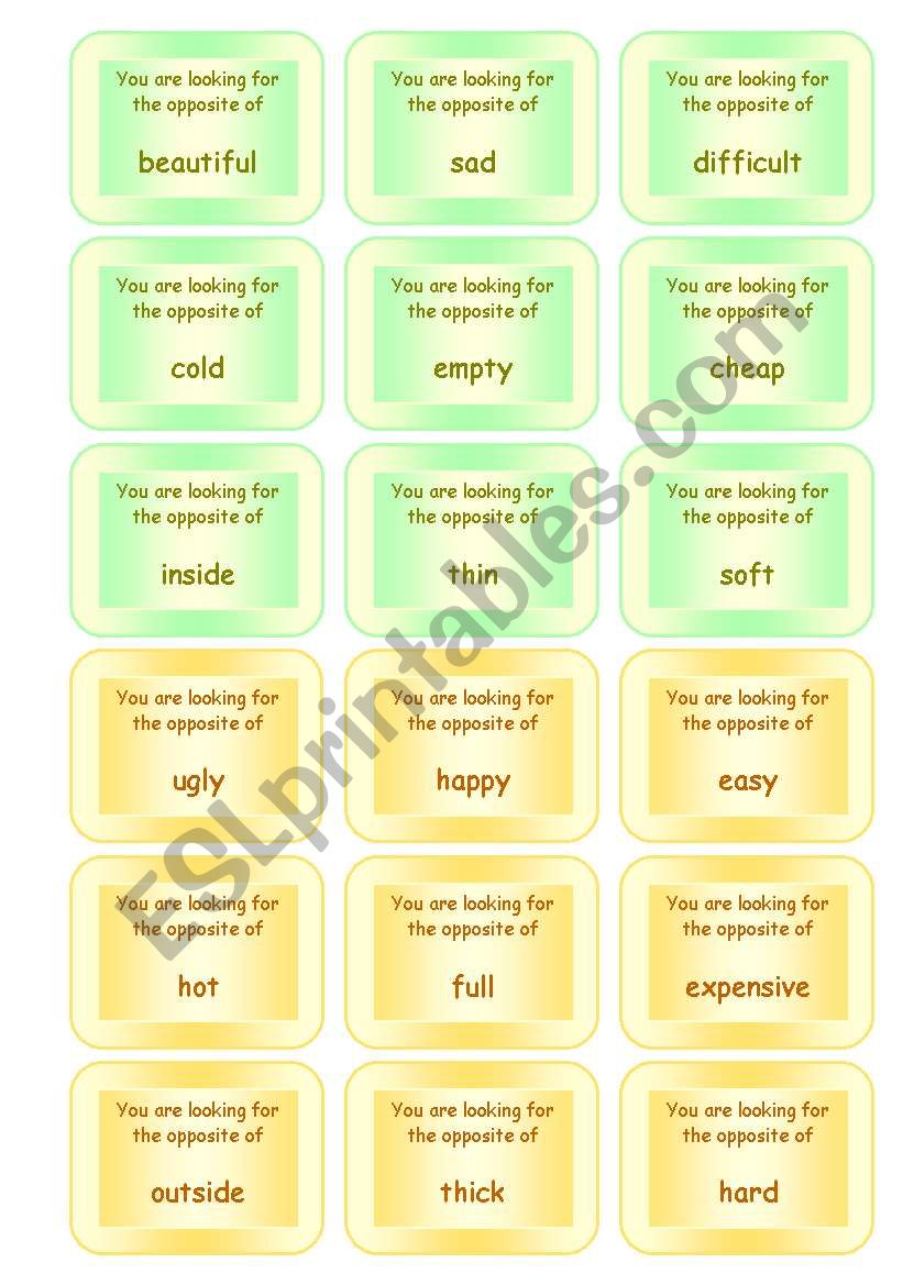 FUNNY SPEAKING GAME ON OPPOSITES â€¢ 72 CARDS â€¢ GOOD FOR ADULTS, TOO!! (5 pages)