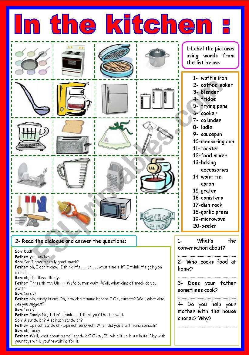 in the kitchen  worksheet