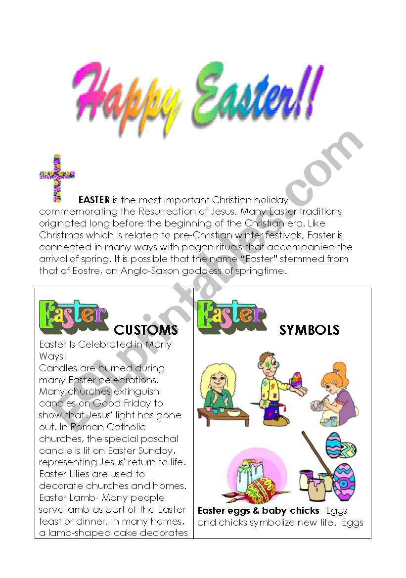 Easter customs and symbols worksheet