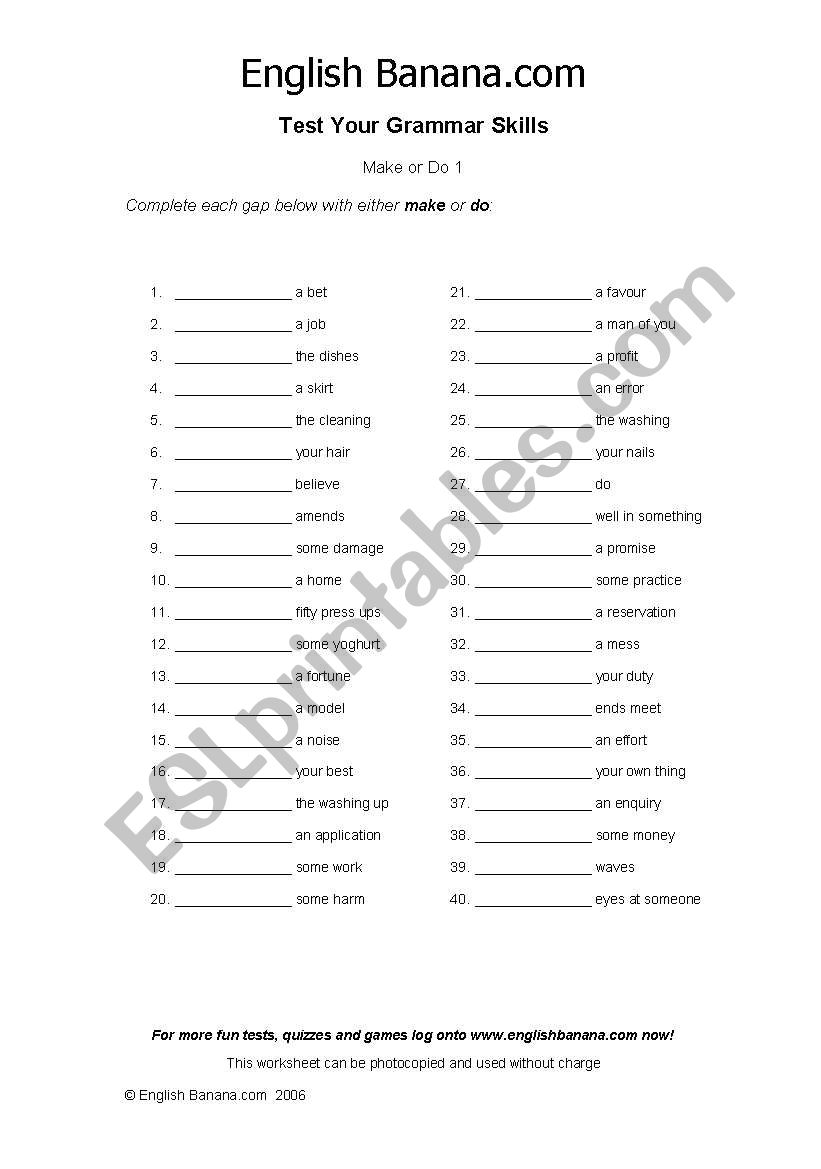 make or do 1 worksheet