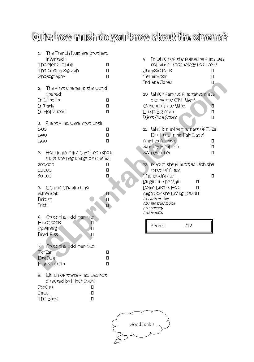 Hollywood Movie Quiz worksheet