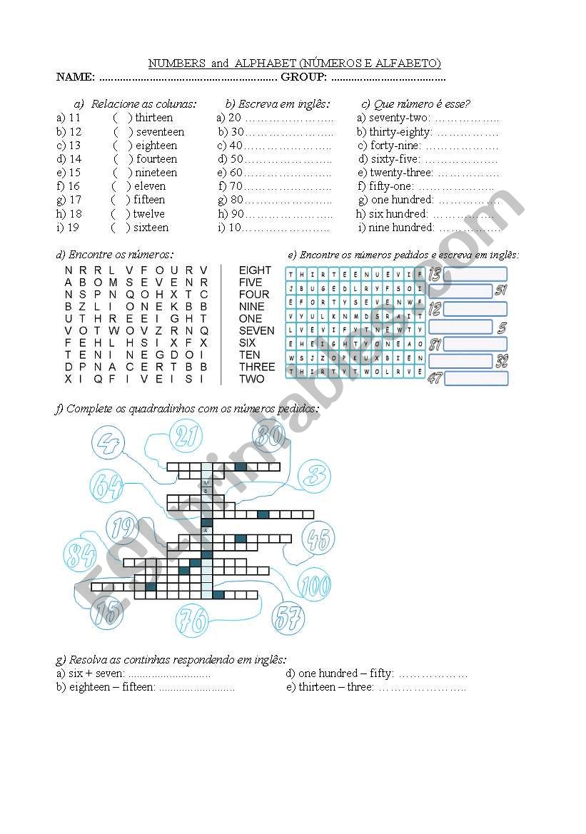 NUMBERS EXERCISES worksheet