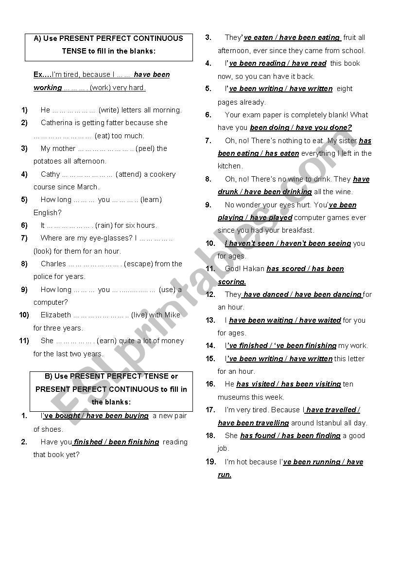 PRESENT PERFECT CONTINUOUS worksheet