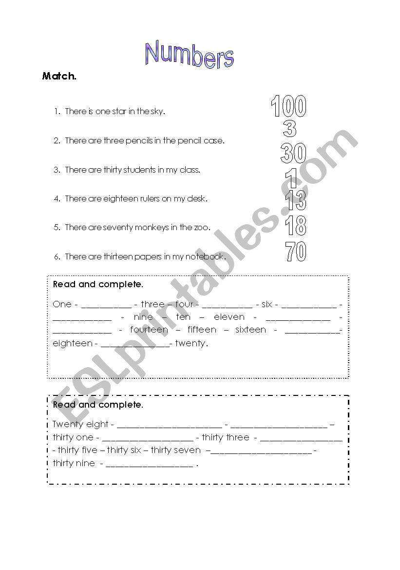 Numbers worksheet