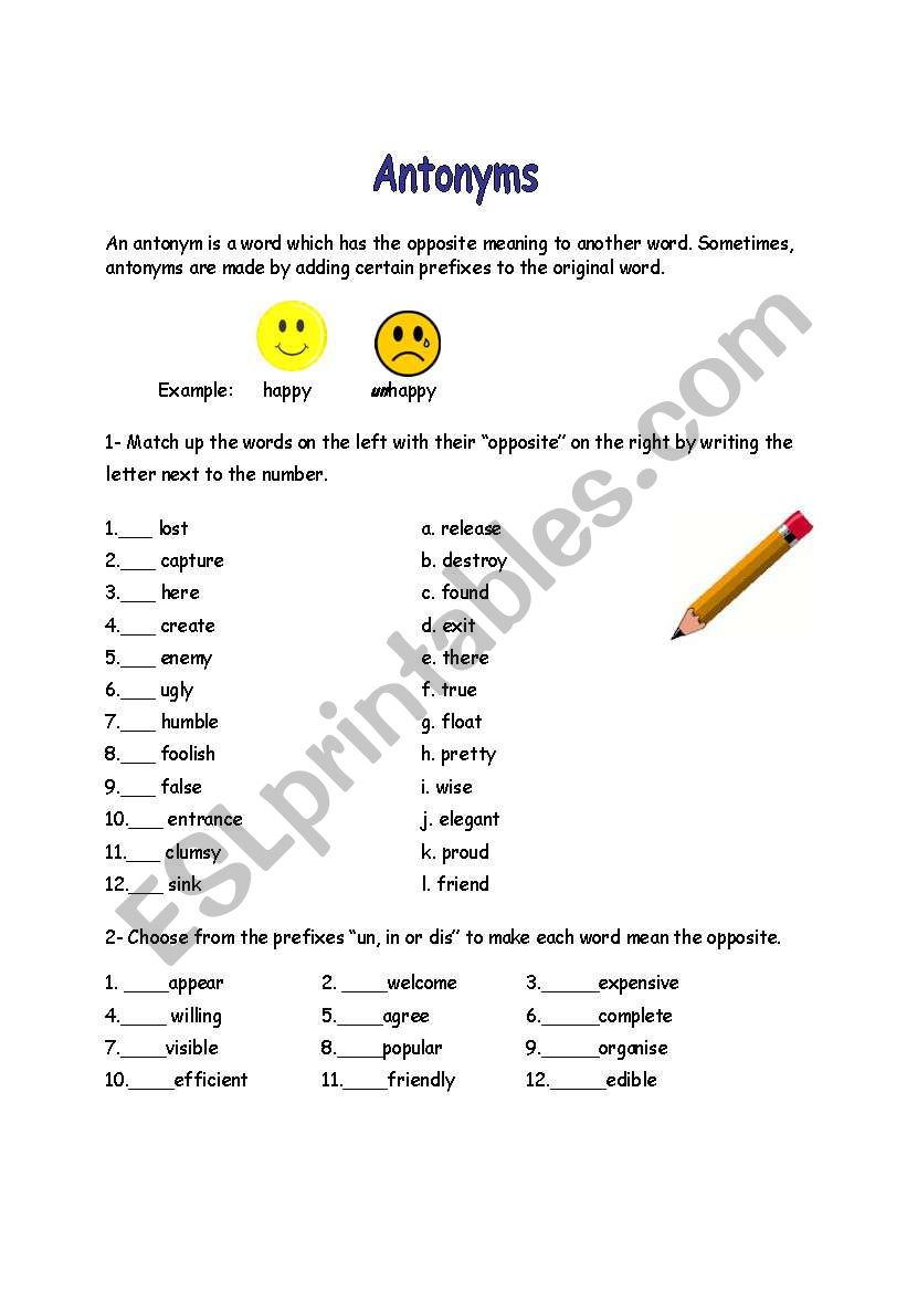 Antonyms worksheet