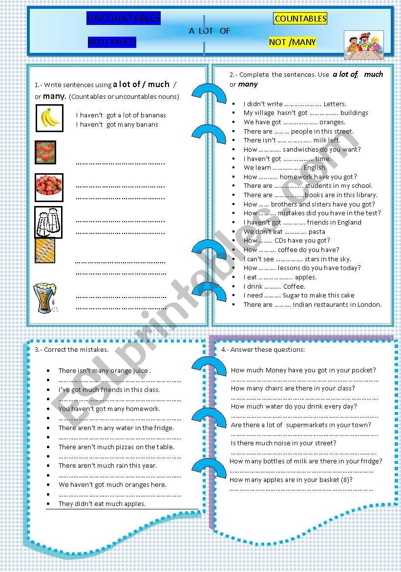 MUCH MANY & ALOT OF worksheet