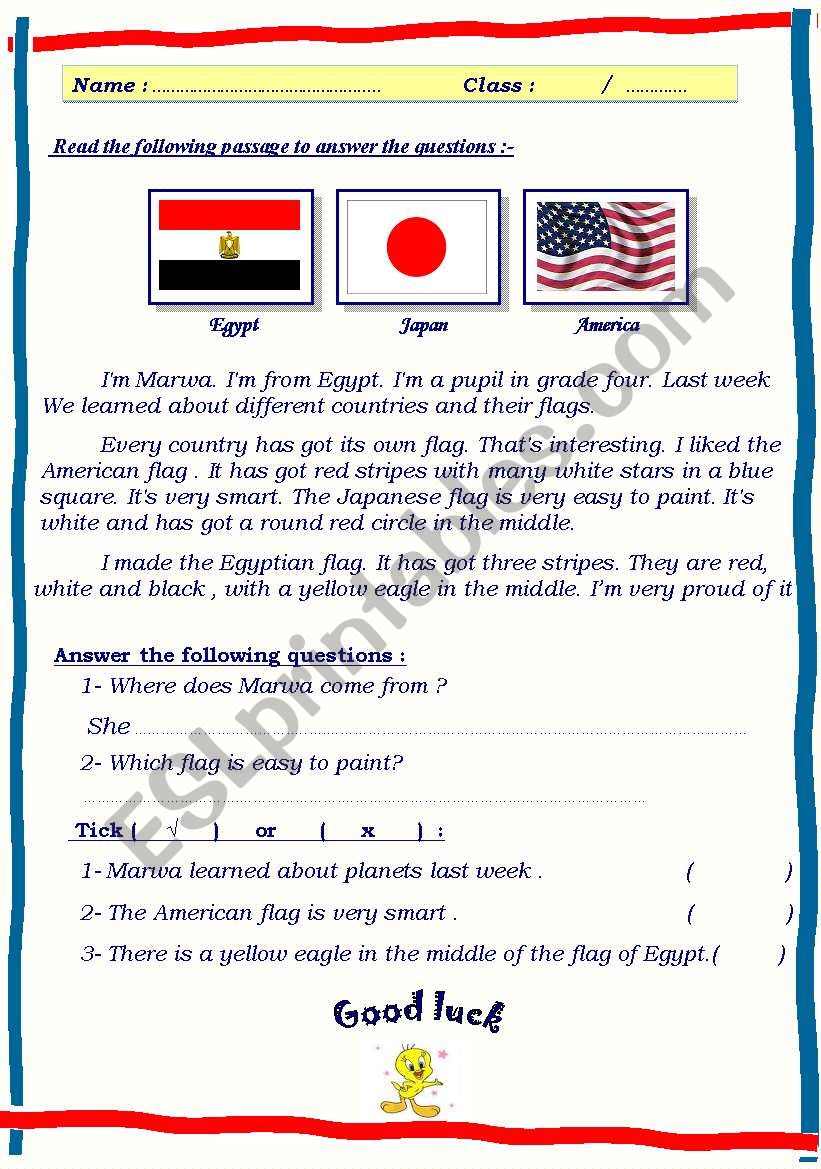 Flags worksheet