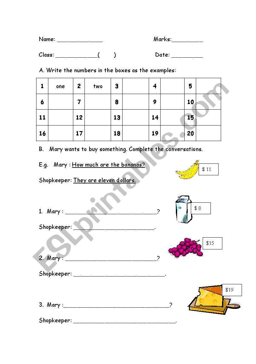 Buying things worksheet