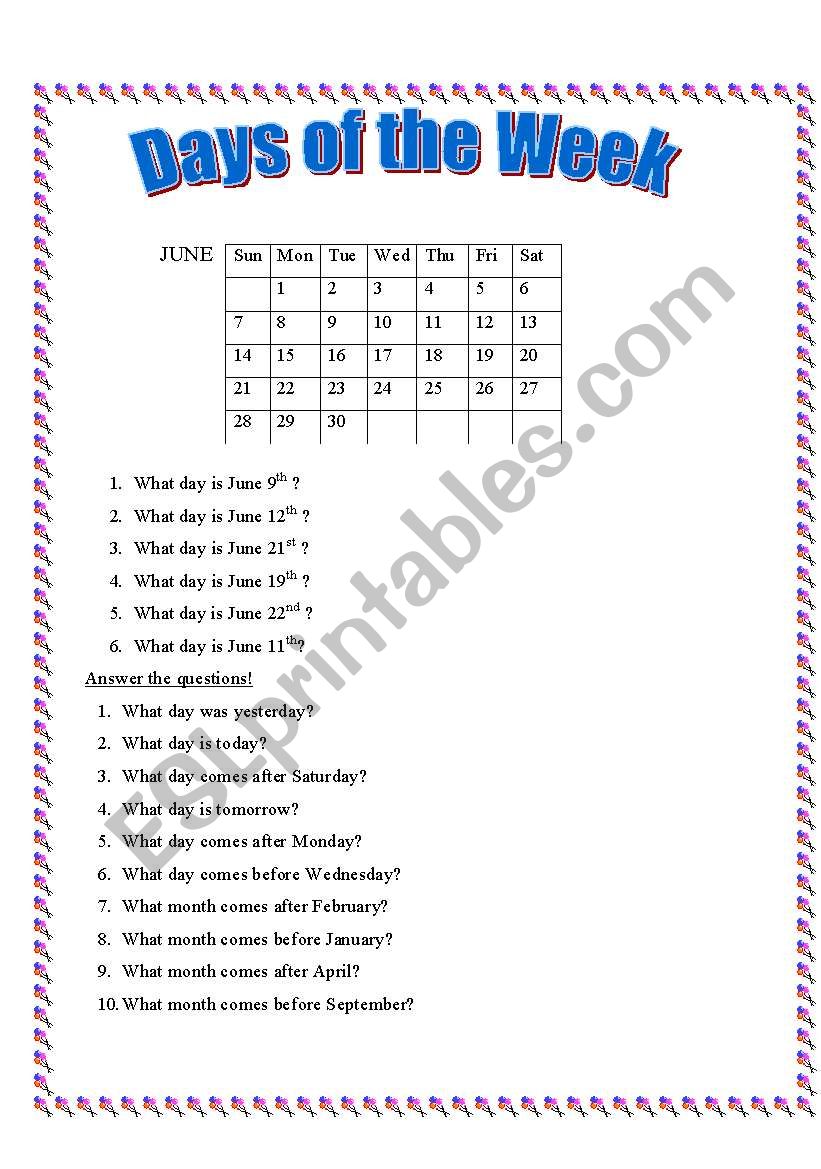 Days of The Week worksheet