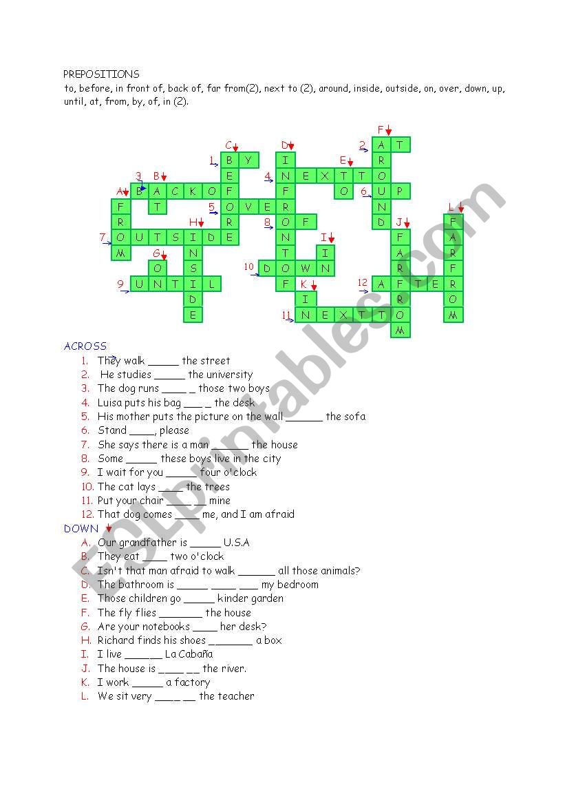 Prepositions Puzzle worksheet