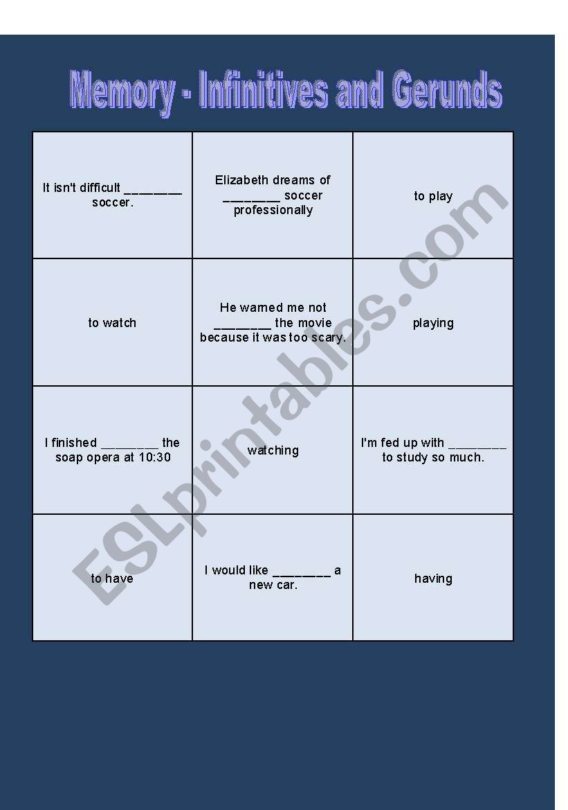 Infinitives and Gerunds Memory Game