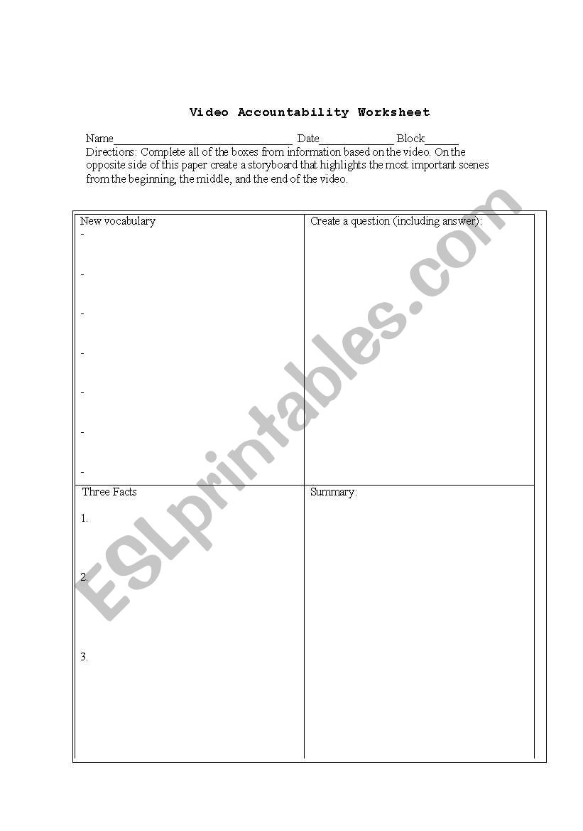 video accountability worksheet