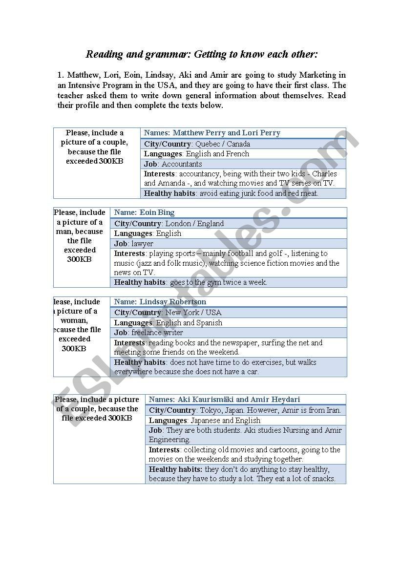 Getting to know each other worksheet