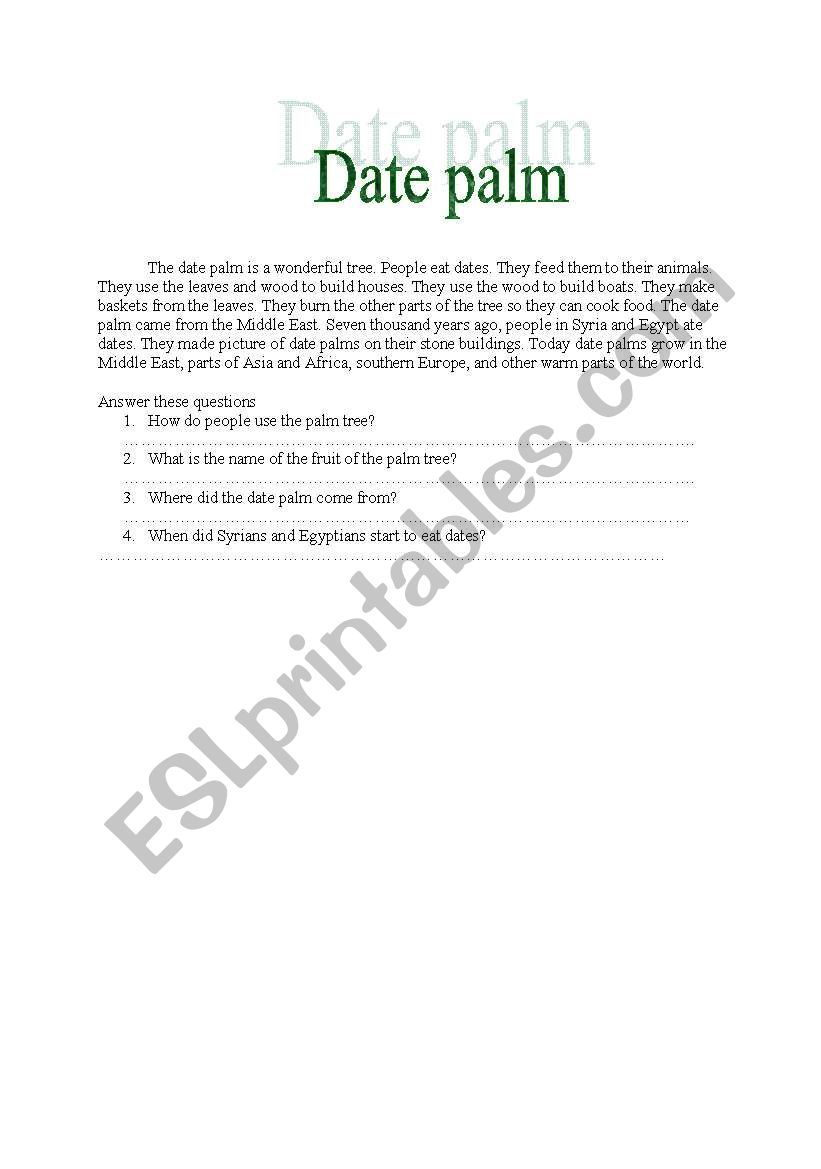 Date palm worksheet