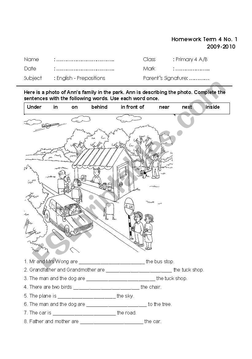 Prepositions worksheet