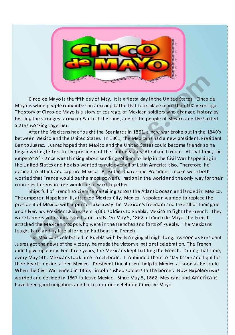 Cinco de Mayo Reading Comprehension