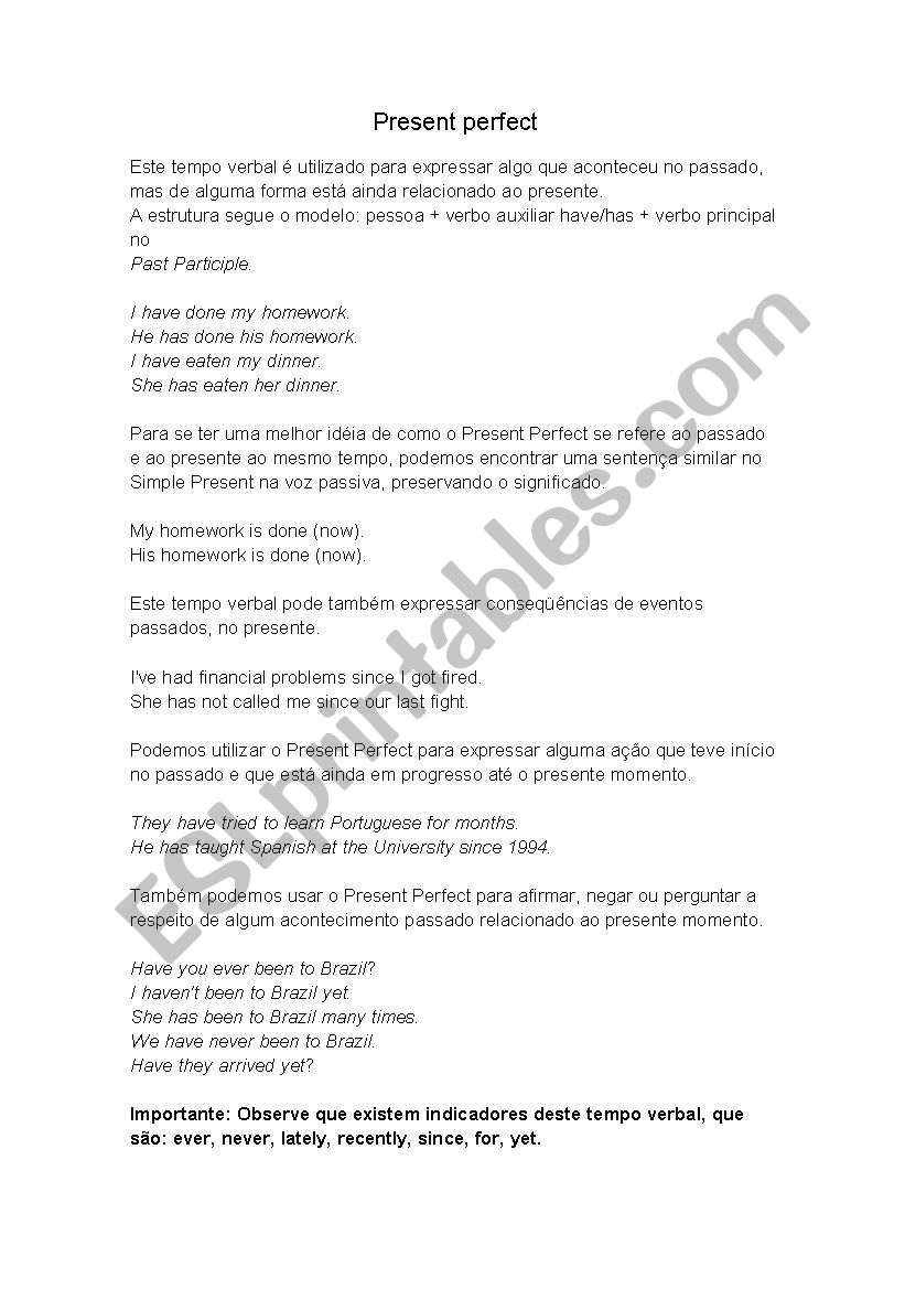 Present Perfect worksheet
