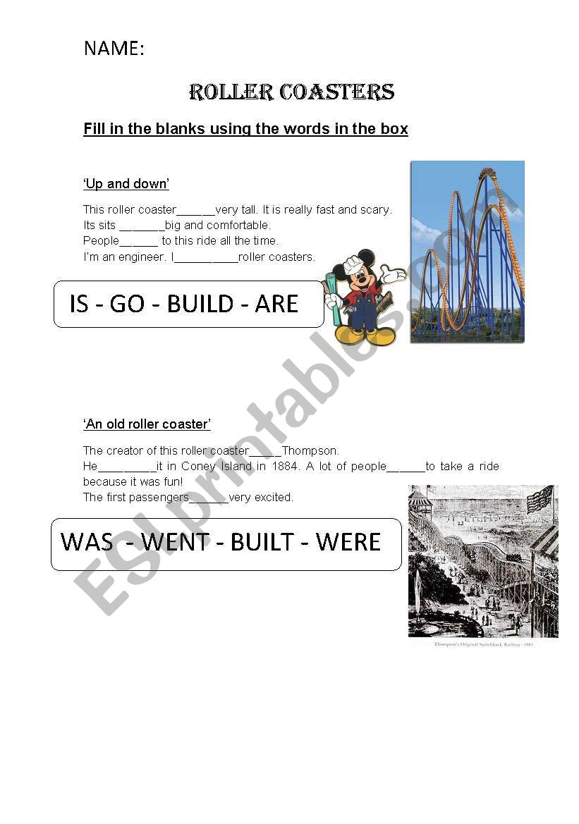 Rollercoasters - Present/past worksheet