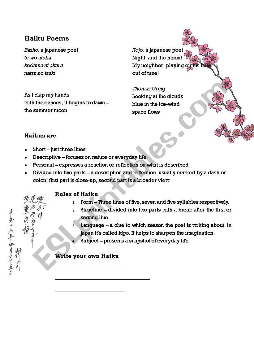 Haiku Poems worksheet