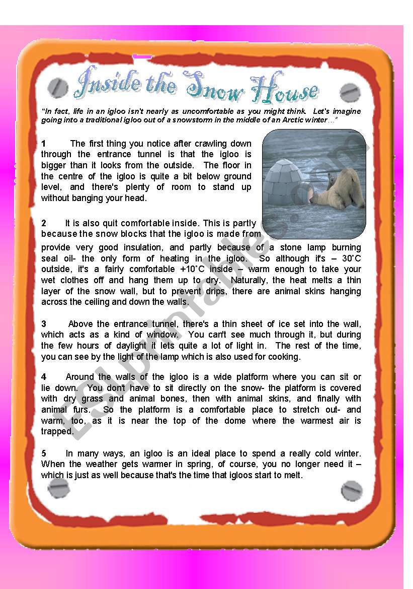 RC : Inside the Snow House worksheet