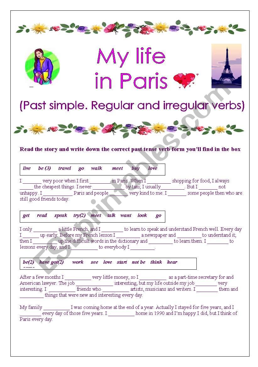 My life in Paris ( Past simple. Regular and irregular verbs)