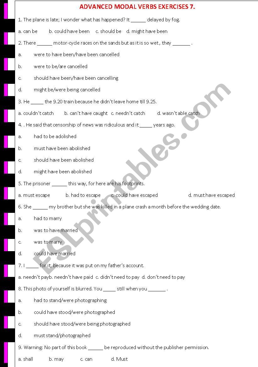 Advanced Modal Verbs Exercises 7