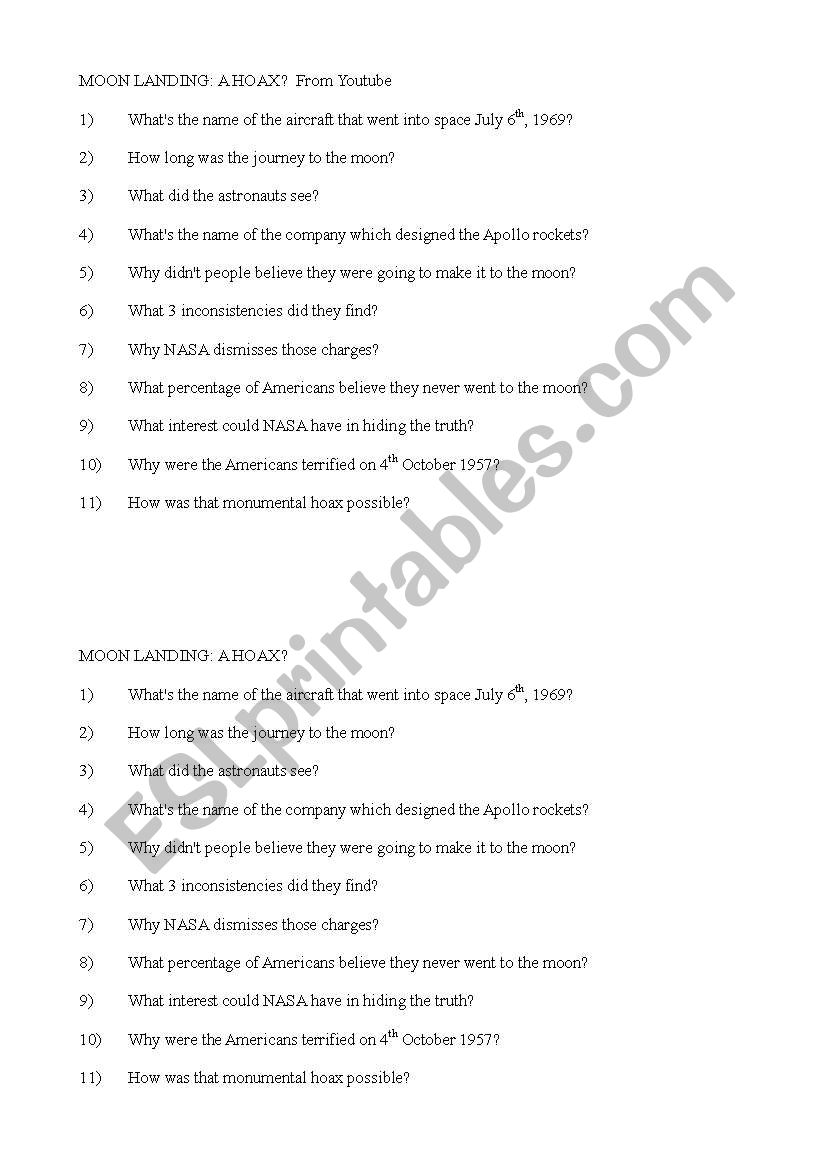 Moon Landing: a Hoax? worksheet