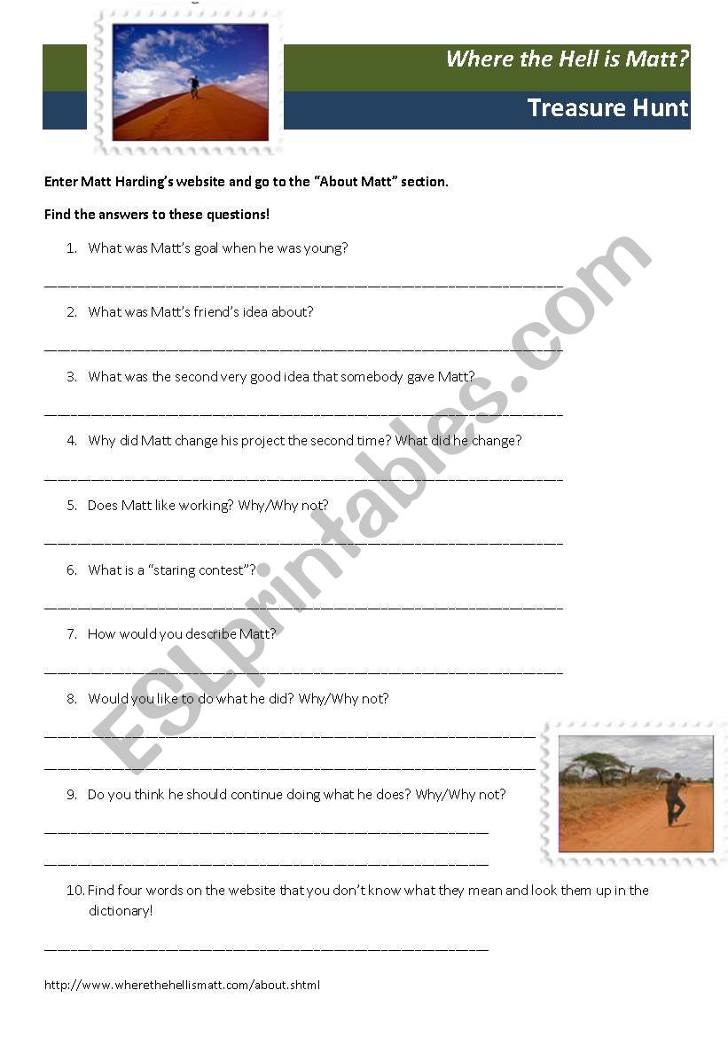 Where the hell is Matt? worksheet